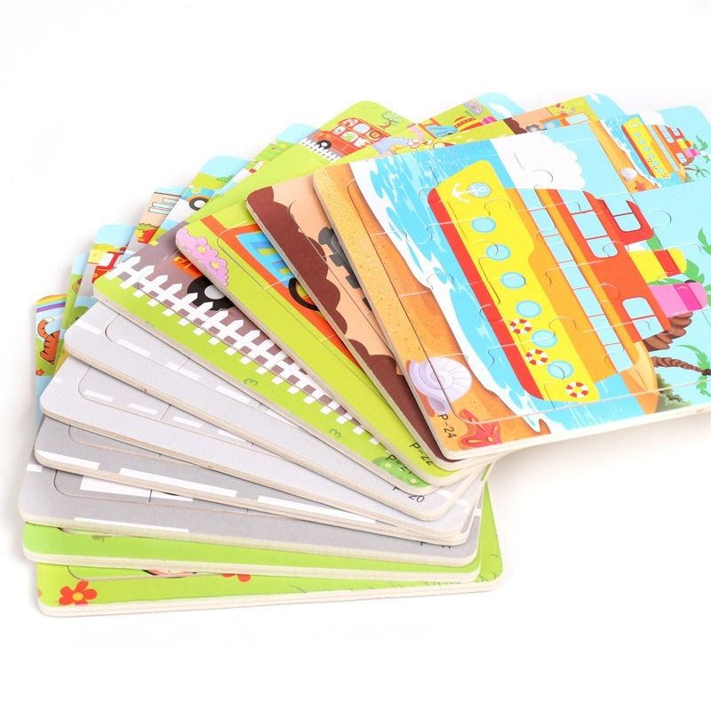 3-7 Years Old 15 Pieces Wooden Puzzle Children Animal Puzzle Educational Early Education Plane Puzzle Building Block Toy