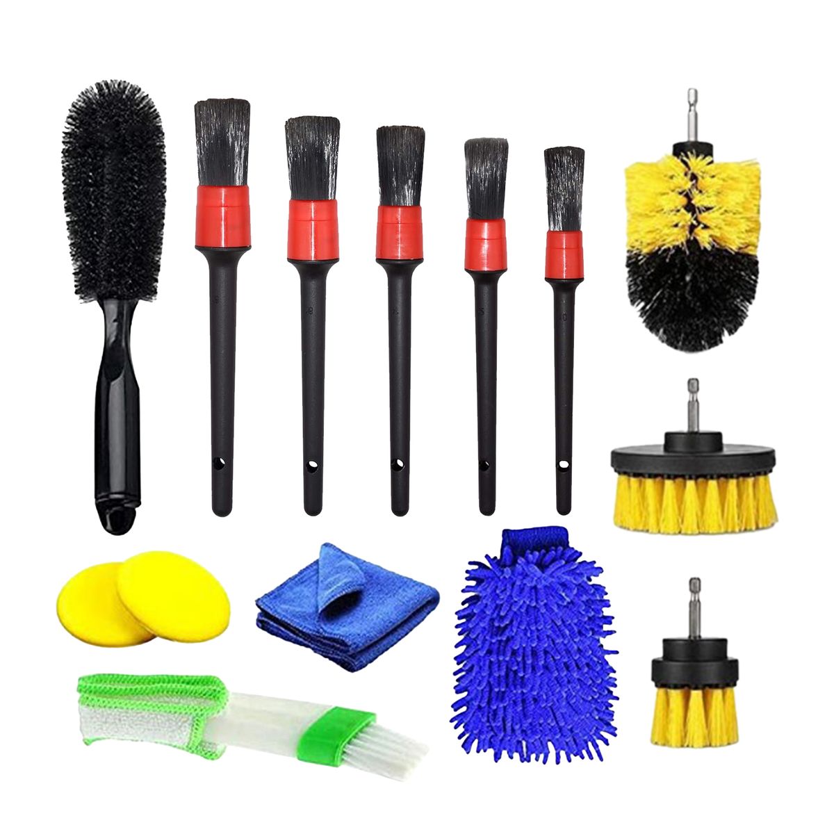 14PCS Car Detailing Brush Kit Set 5 Detail Brush 3 Drill