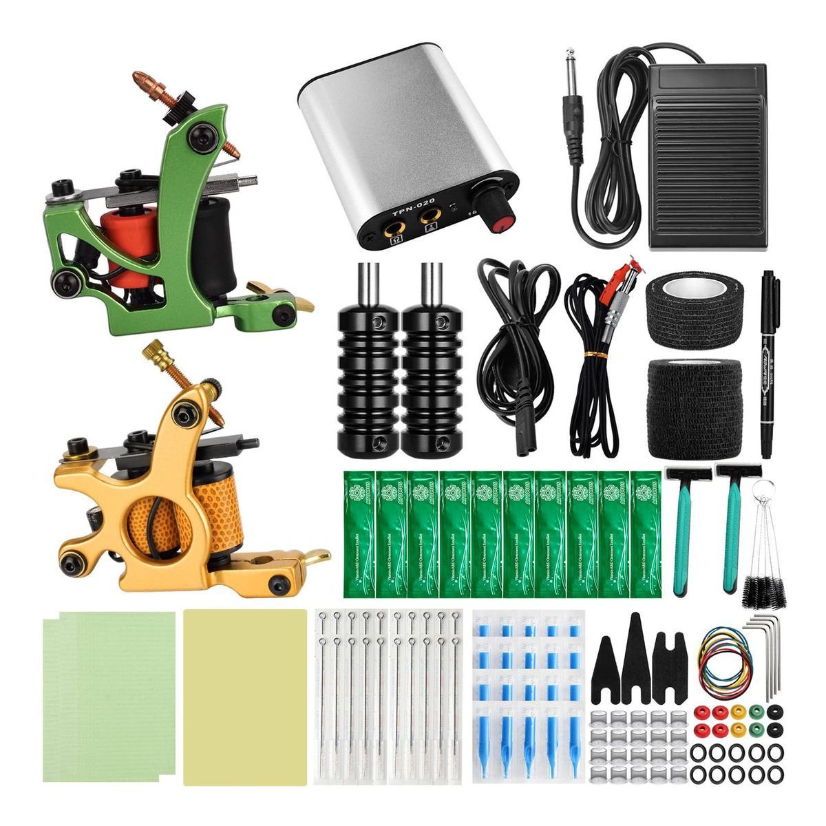 ATOMUS Complete Tattoos Kit Body Art Tattooing Machine Set Powers Source Foot Pedal Grips Tips with for Beginners & Starter Tattoos Aritsts