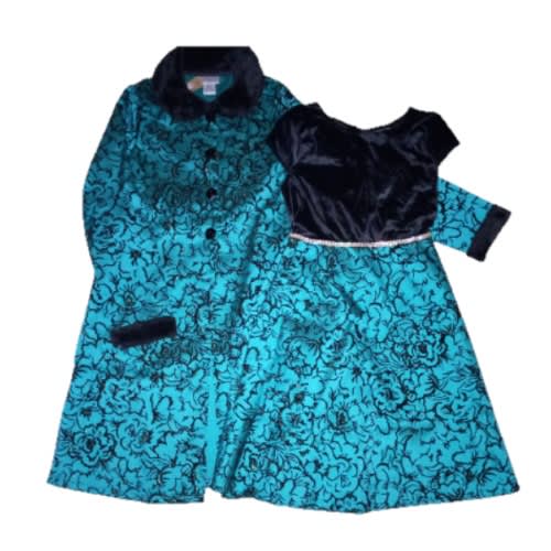 Girls' Woven Flocked Coat Set With Matching Velvet Dress