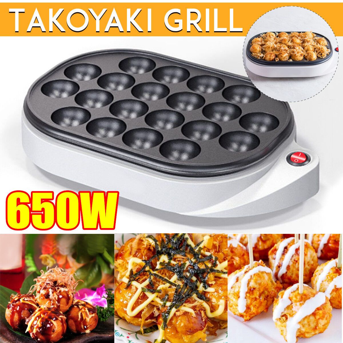 220V 600W 20 Hole Electric Takoyaki Grill Pan Home Household Octopus Meat Ball Maker Plate Breakfast