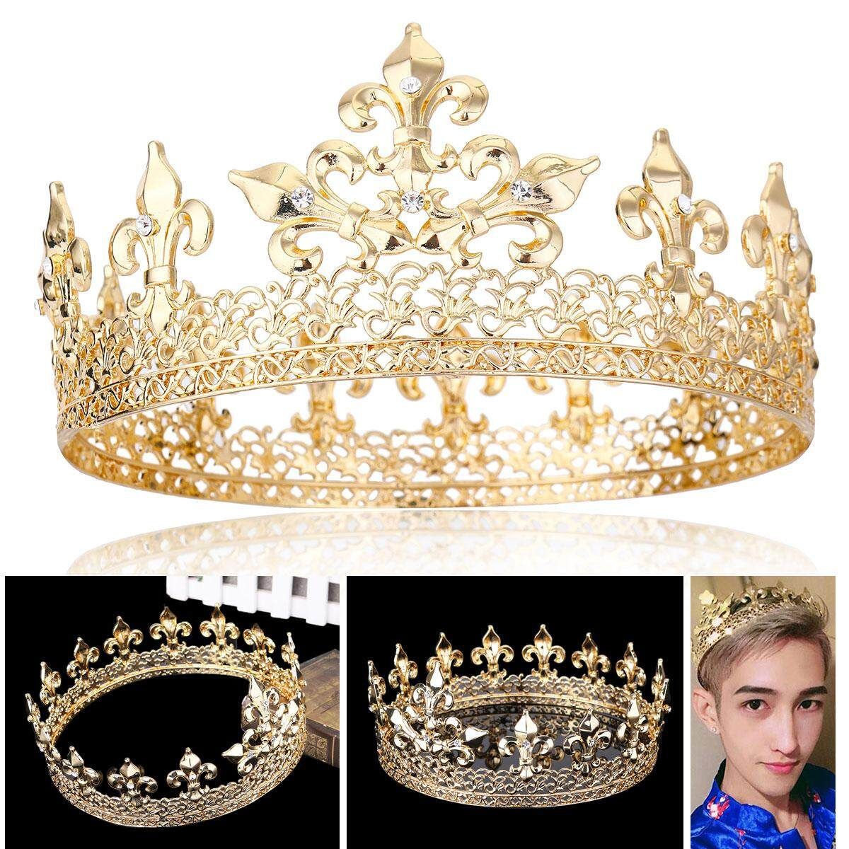 Men's Imperial Medieval Fleur De Lis King Crown Prom Party Gold/Silver Plated