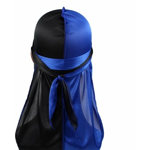 Two Colour Silk Durag - Black & Blue