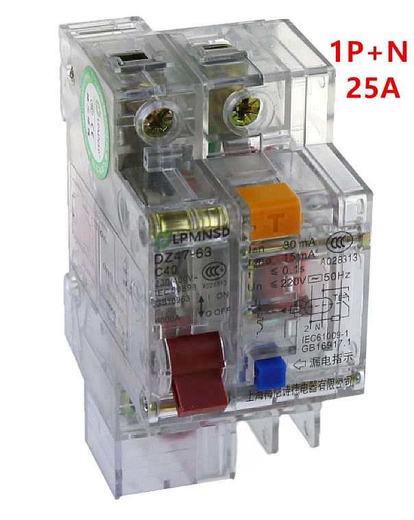 DZ47 25A 1P+N Residual Current Circuit Breaker With Over