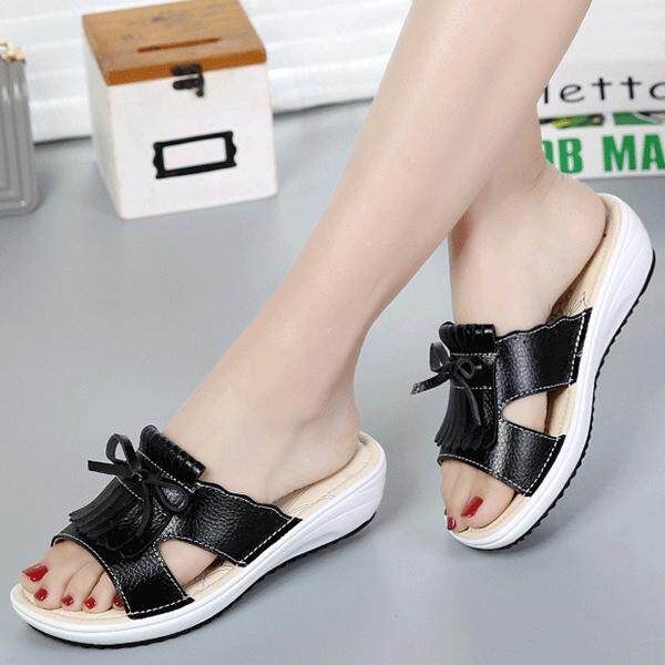Tassels Slippers Ladies Summer Flat Bottom With Thick Bottom Casual Joker Slope With Student Slipper Slipper Black {40}