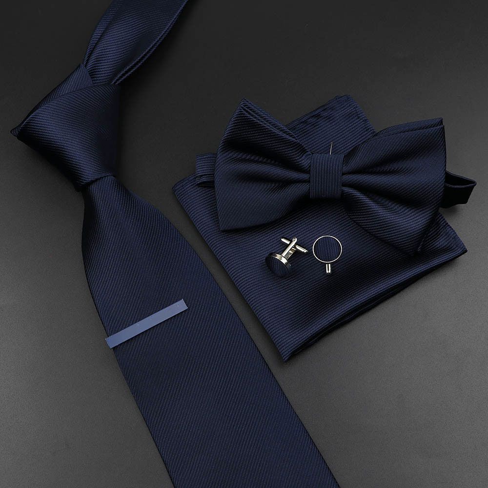 Men's Tie Bowtie Set Luxury Business Worker Blue Black Solid Color Silk Polyester Jacquard Woven Necktie Suit Wedding Party