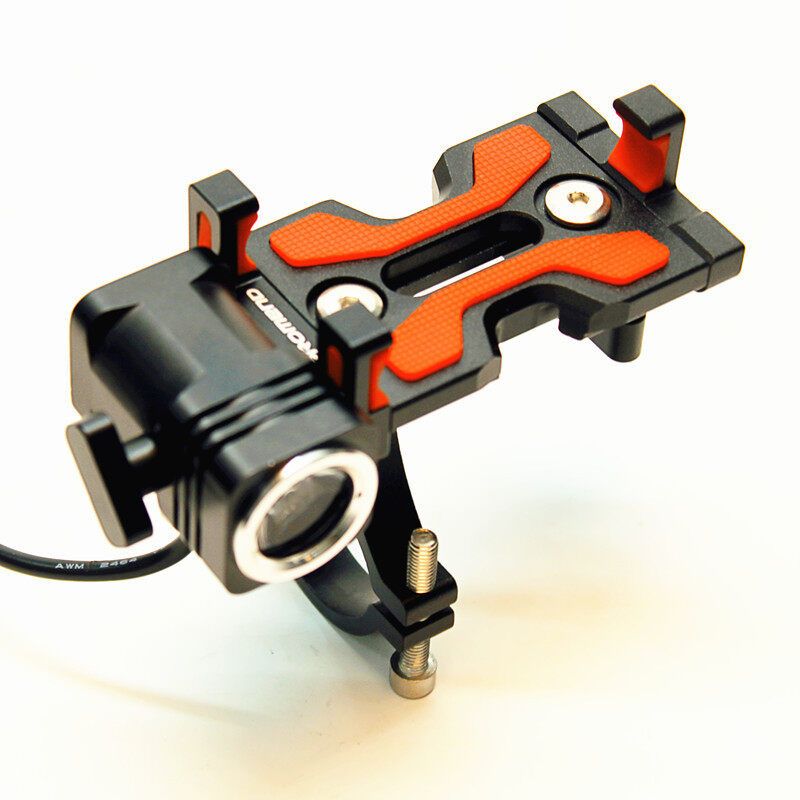 PROMEND Aluminium Alloy Phone Holder With Bike Headlight 4.5-6.4inch Phone Clip Stand For Cycling Light Grey