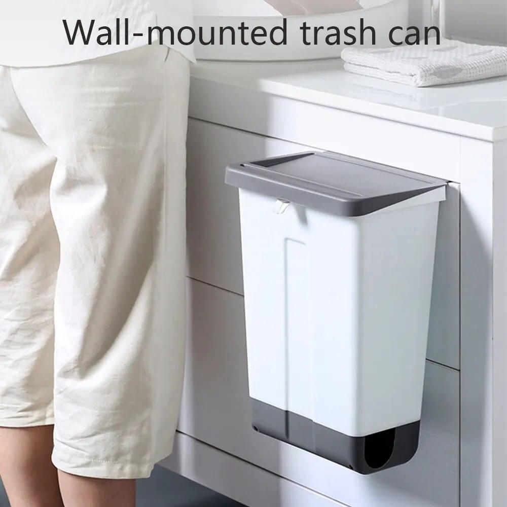 Kitchen Trash Can Plastic Wall Mounted Trash Bin Waste Recycle Compost Bin Garbage Bag Holder Waste Container Bathroom Dustbin