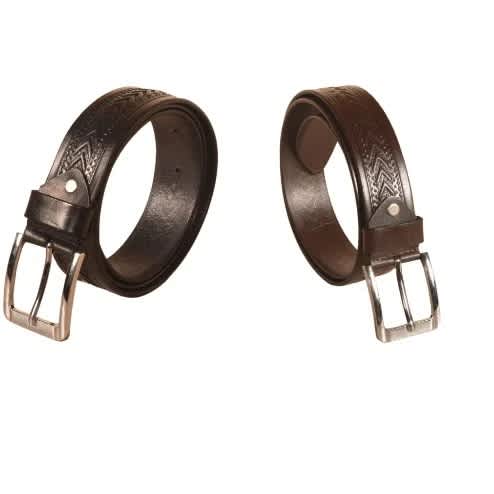 2pcs Pattern Leather Belt - Black & Brown