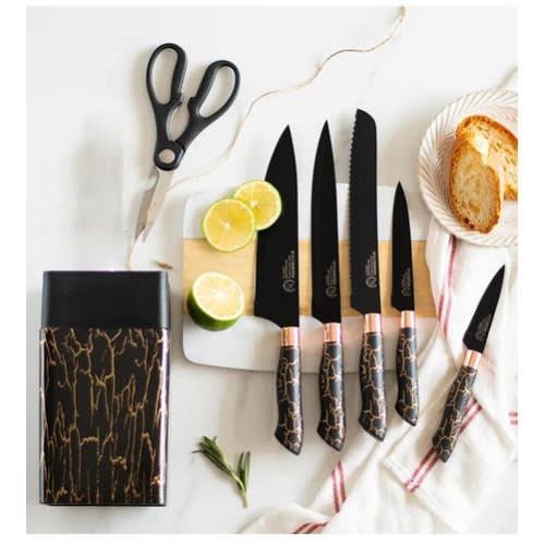Stainless Steel Kitchen Knife Set With Knife Holder_black - 7pcs
