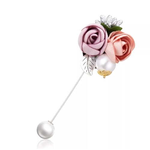 Fabric Flower Pearl Pin Brooch For Women - Peach And Lilac