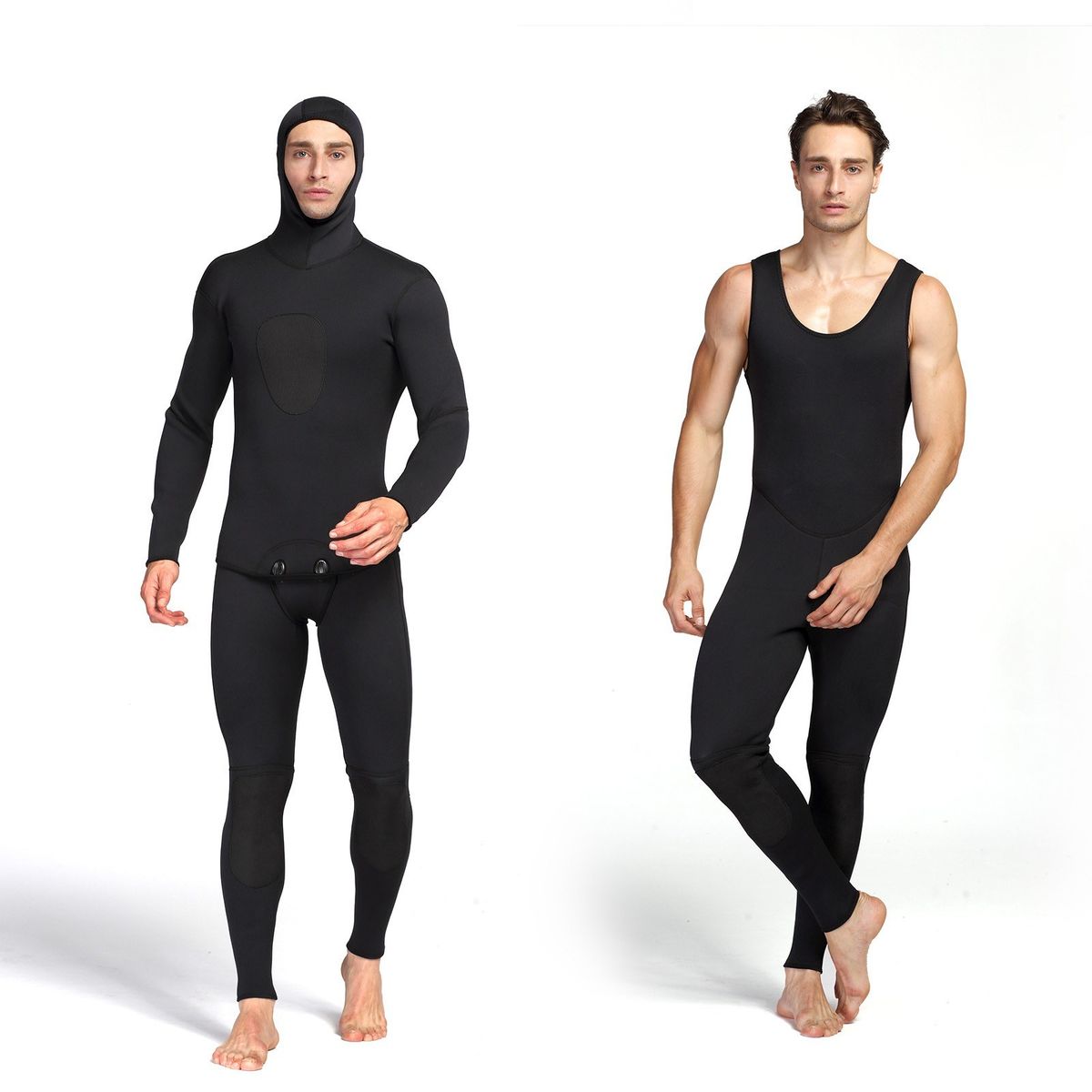 Men 3mm Neoprene Swim Wetsuits 2-Piece Hooded Long Sleeve