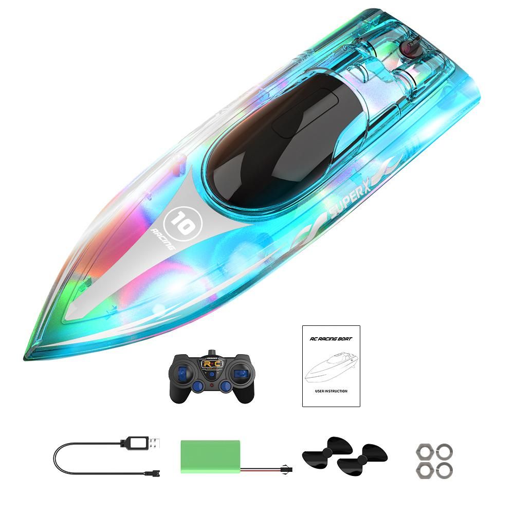2.4GHz Remote Control Boat with LED Lights Electric Racing Boat Outdoor Pools Lakes Boat with Night Light Water Sensor Switch Low-Battery Reminder for Child Adults Gifts