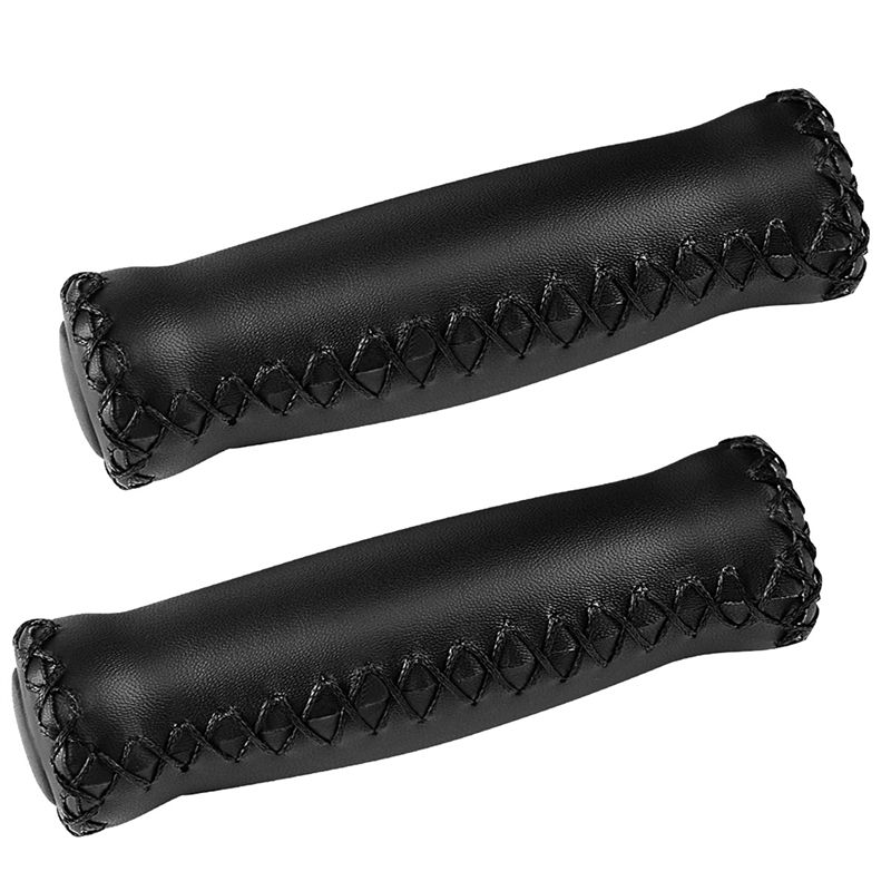 Bike Handlebar Grips Hand-Stitched Retro Bicycle Grips for Most 22.2mm  7/8Inch) Bicycle Handlebar Black