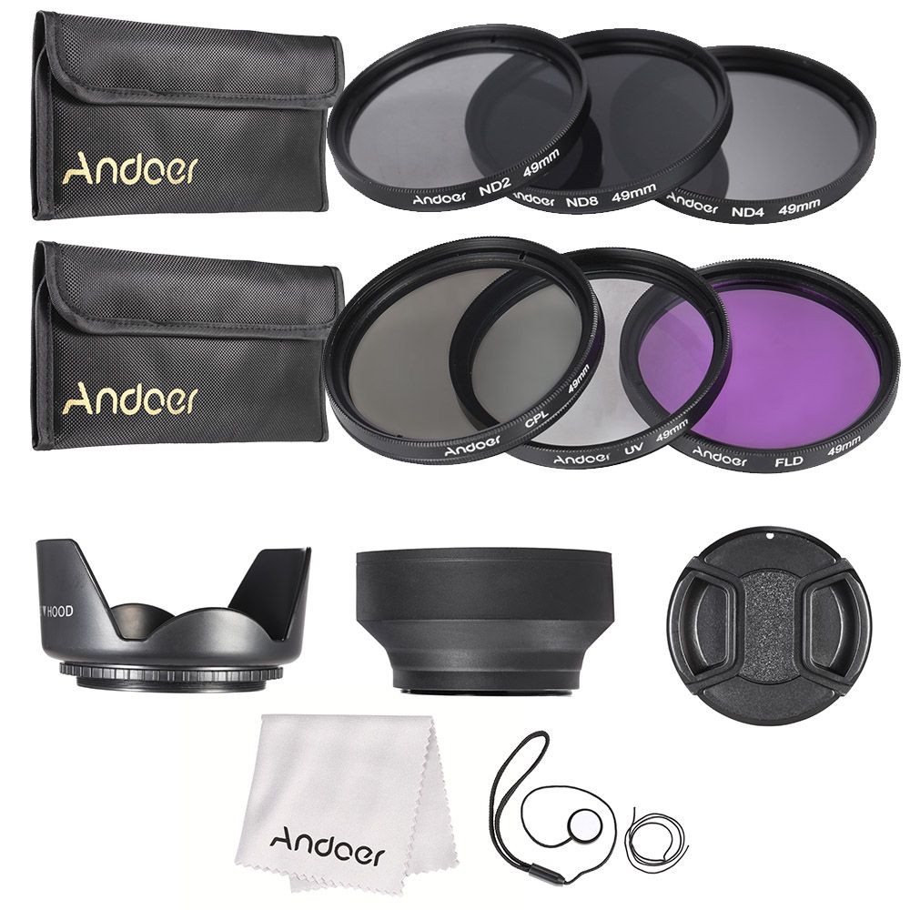 49mm Lens Filter Kit UV+CPL+FLD+ND(ND2 ND4 ND8) With