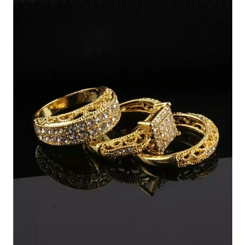 3pcs Wedding Engagement Rings - Gold And Silver