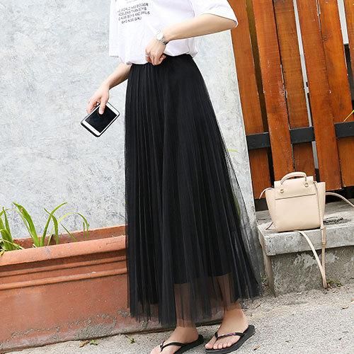 Mesh Halfbody Skirt Medium Long Women's A-line High Waist 100 Ruffled Puffy Skirt Spring/Summer