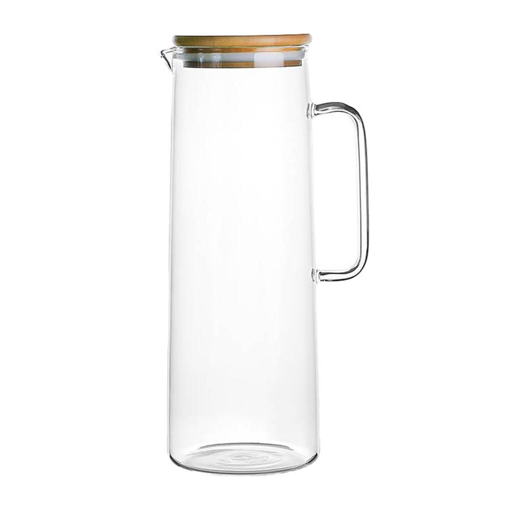 1.7L Glass Water Pitcher with Handle Bamboo Lid Heat Resista
