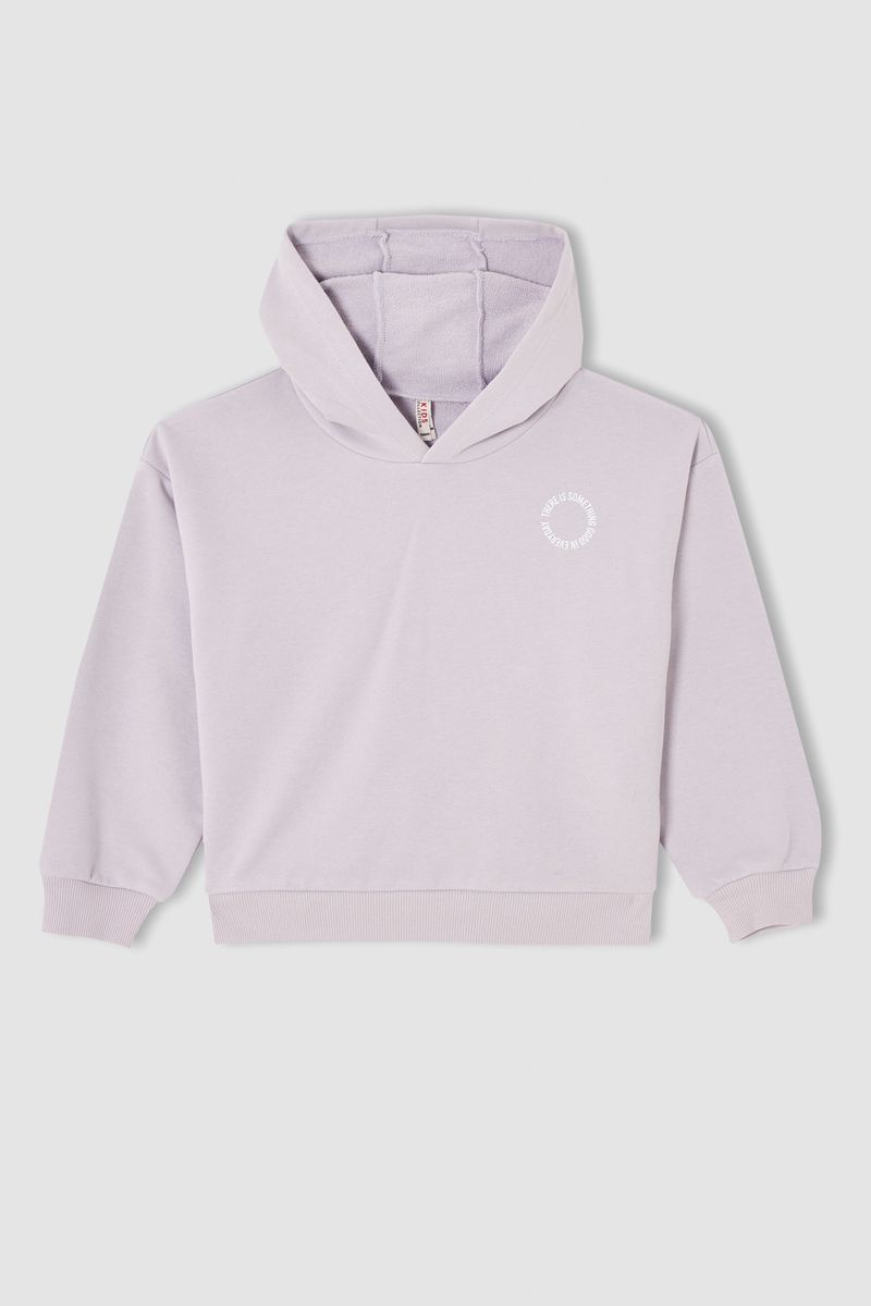 Girl - Relax Fit Hooded Knitted Sweat Shirt - Purple