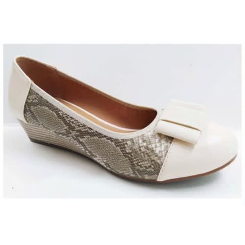 Patent Leather With Snake Print Wedge Shoe - Nude