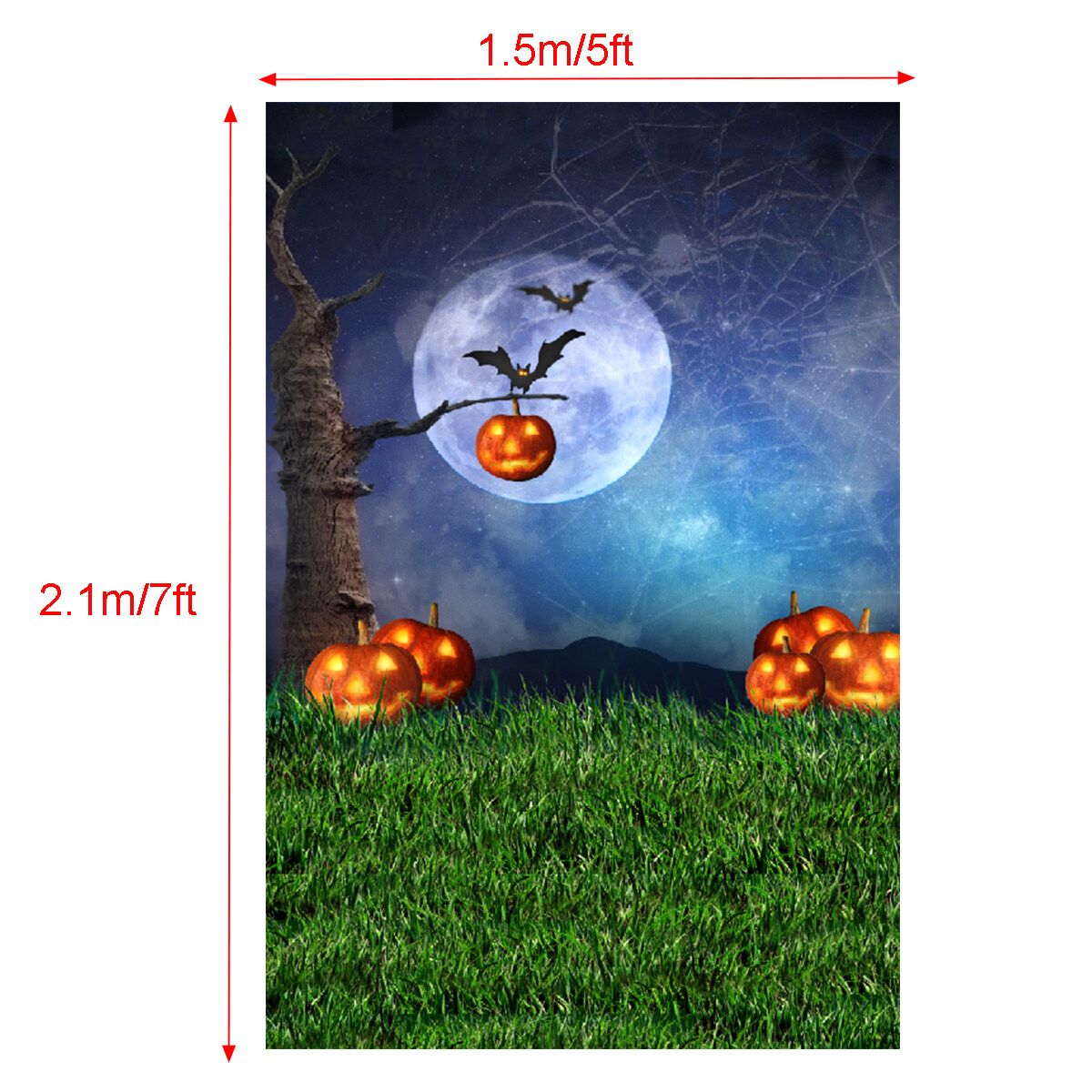 2.7x1.8m (9ft X 6ft) /2.1x1.5m (7ft X 5ft) /1.5x0.9m (5ft X3ft) Halloween Photography Backdrops Dark Night Pumpkin Bat Party Theme Background 2.1x1.5m