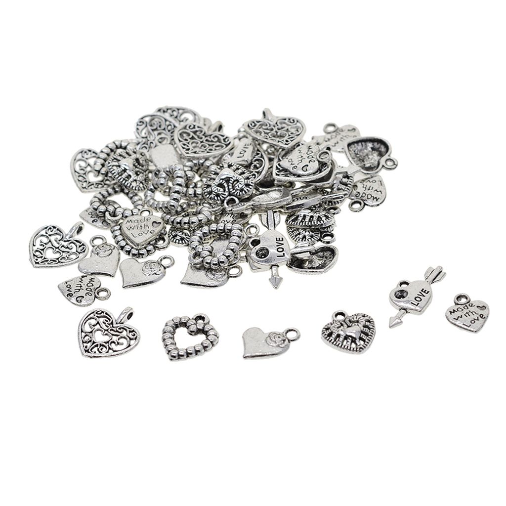 60 Pcs Tibetan Silver Heart Charms Pendants DIY Jewelry Making