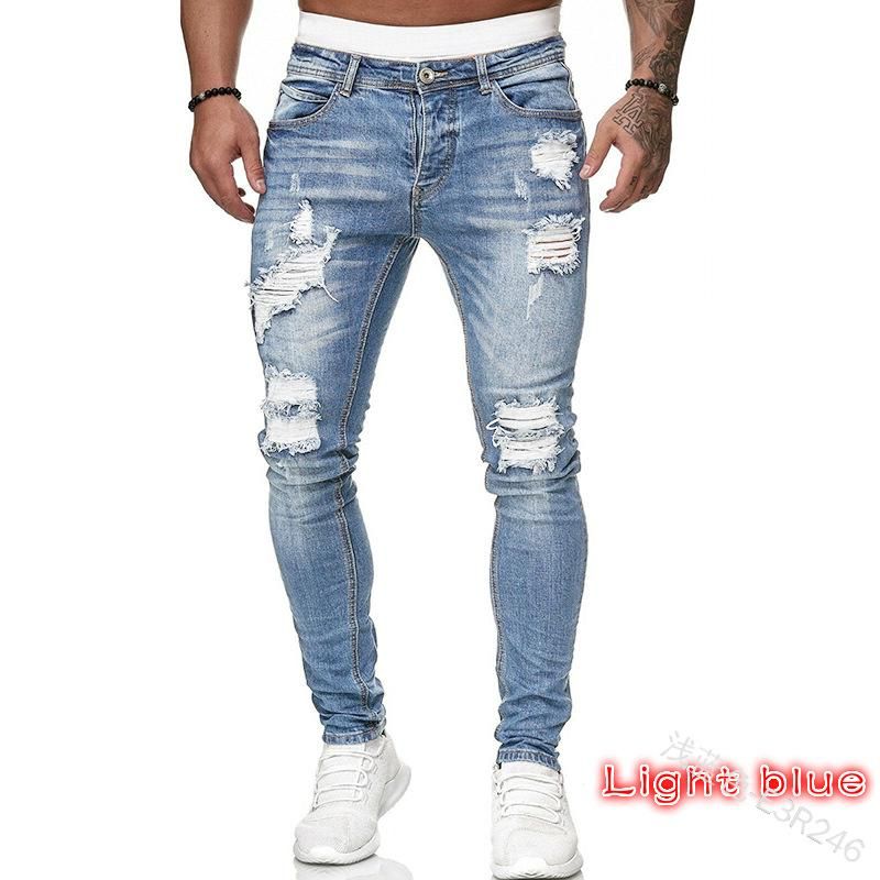 Adjusted jeans for men Sexy tracksuit informal pants with holes for summer and autumn