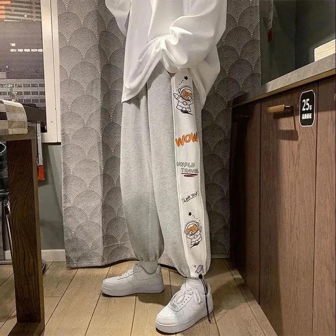 Men's Spring And Autumn Cartoon Space Loose Casual Pants-Grey