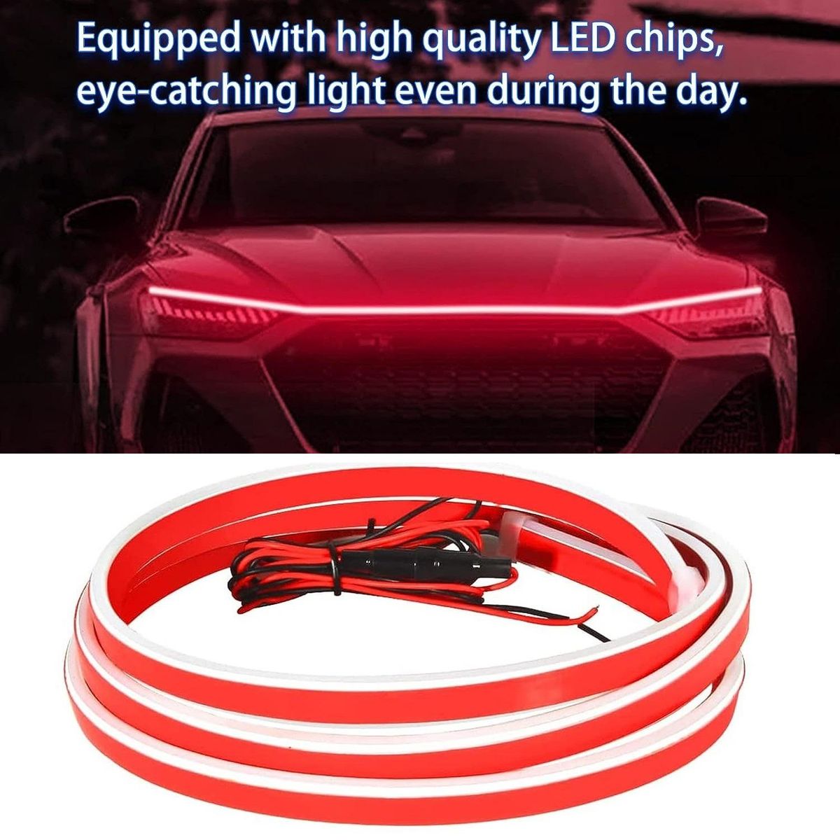 Car Hood Lights 70.9inch (180cm) Super Bright Scanning On Startup Waterproof LED Daytime Running Light Red