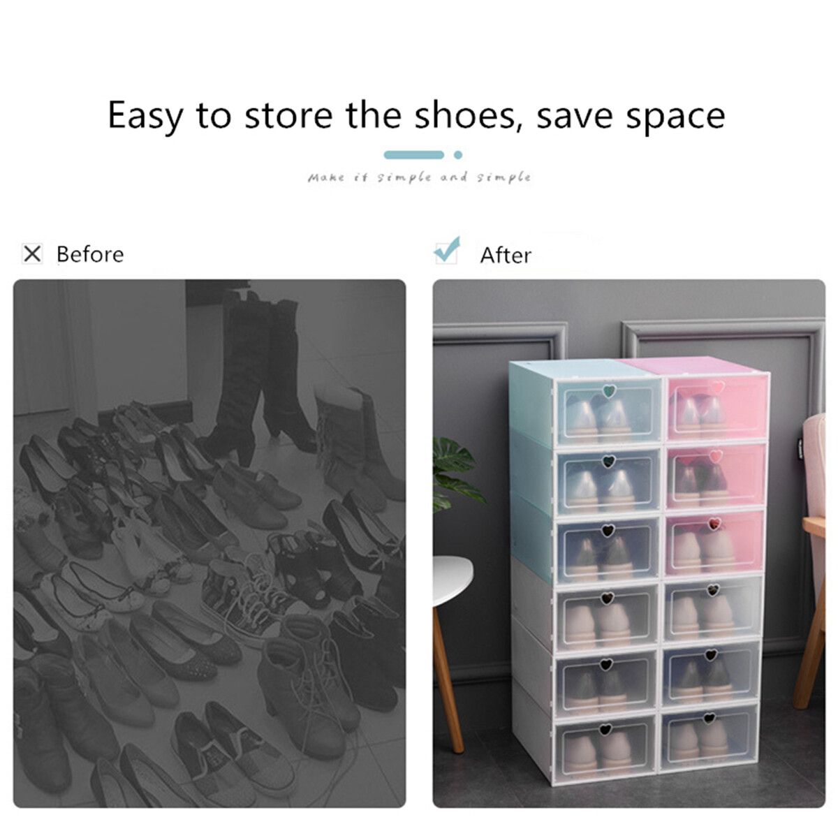 Foldable Storage Shoes Clear Plastic Shoe Boxes Storage Organizer Stackable Box 1pc White
