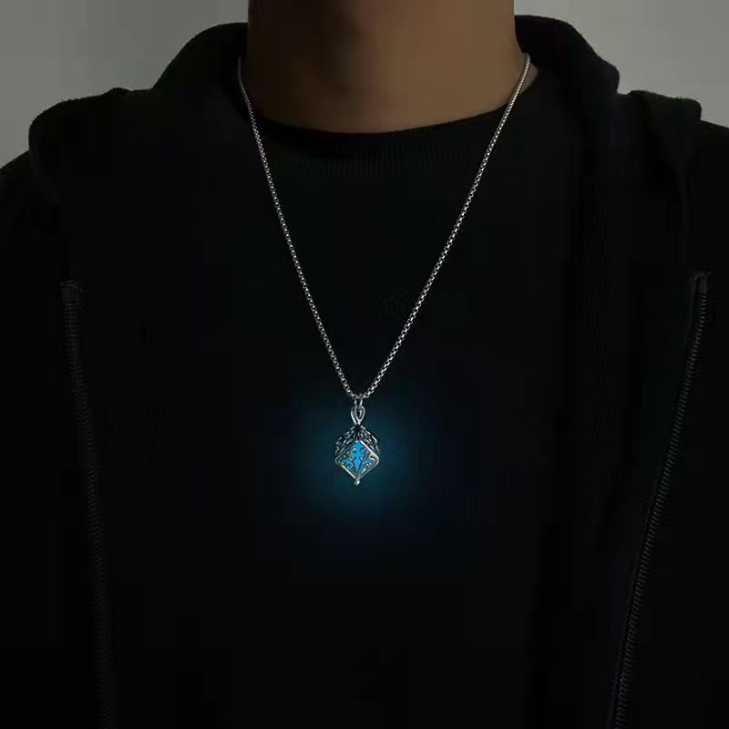 Hip Hop Magic Cube Life Tree Luminous Pendant Necklace