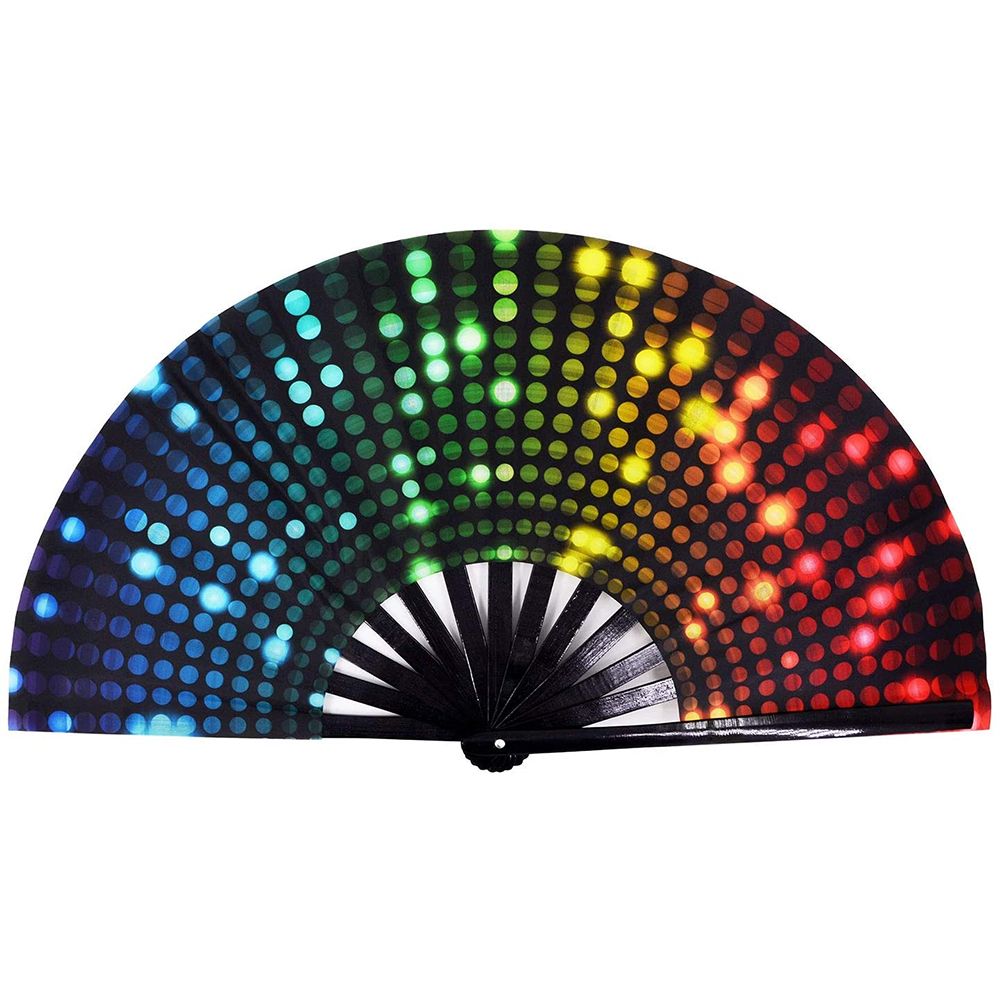 Fan Large Hand Folding Black For Rainbow Gift Fan Dot Bamboo 34 Cm 1 & Nylon-Cloth Print Festival Pcs Handheld Fold