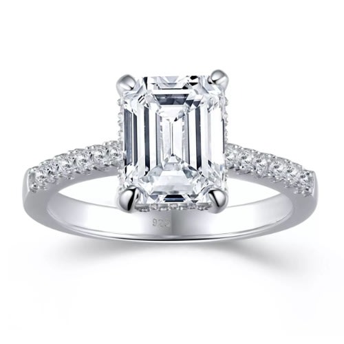 Non-Tarnish Emerald Cut Engagement Ring