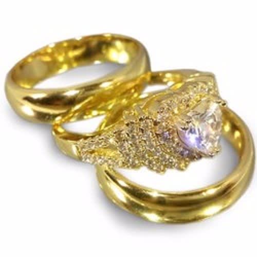 Exquisite Gold Plated Wedding Rings - 3 pieces