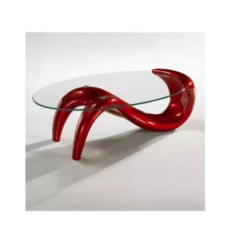 Glass Coffee Table - Oval - Red