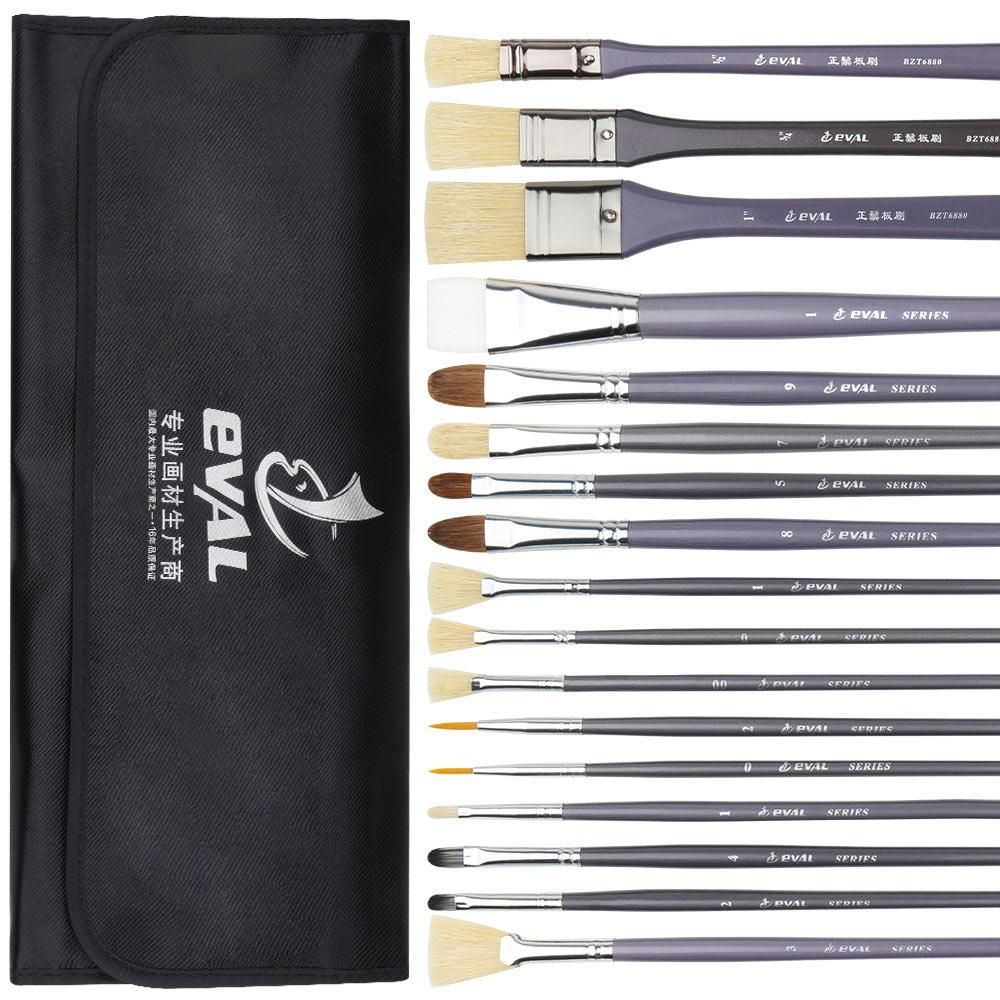 EVAL 17PCS Paint Art Brushes Hog Bristle Watercolor Paint Brush Set Fan Hook Liner Brush for Oil Acrylic Painting Pen