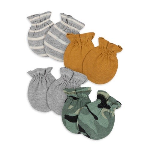 Organic Cotton Baby Boys Camo & Plain Mittens - 4pairs