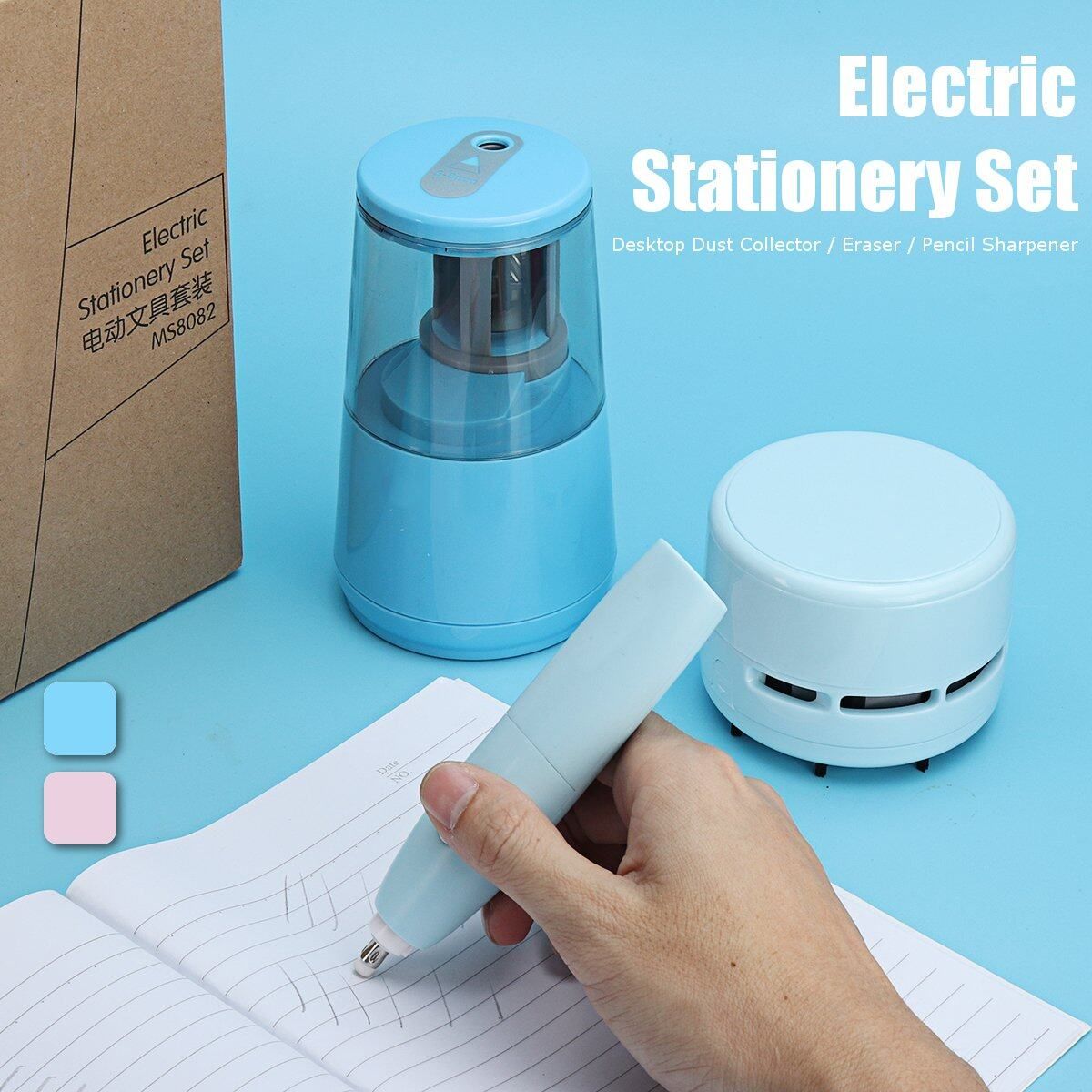 Electric Pencil Eraser Table Vacuum Cleaner Students Stationery Set Pink