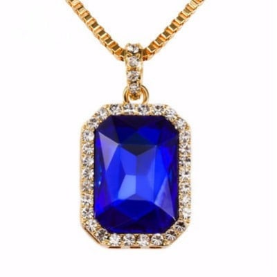 Chain with Big Ruby Onyx Pendant - Blue