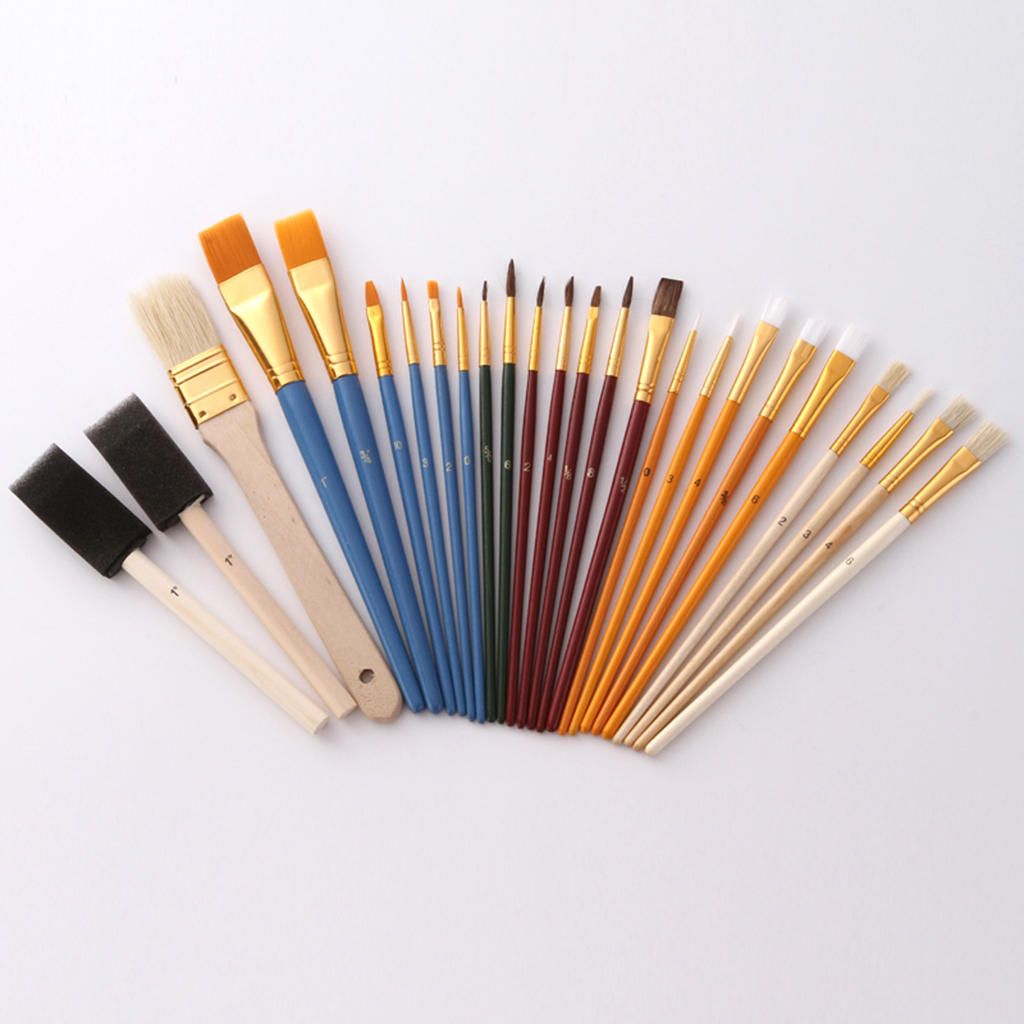 25x Nylon Hair Sponge Paint Brush Set Acrylic Oil