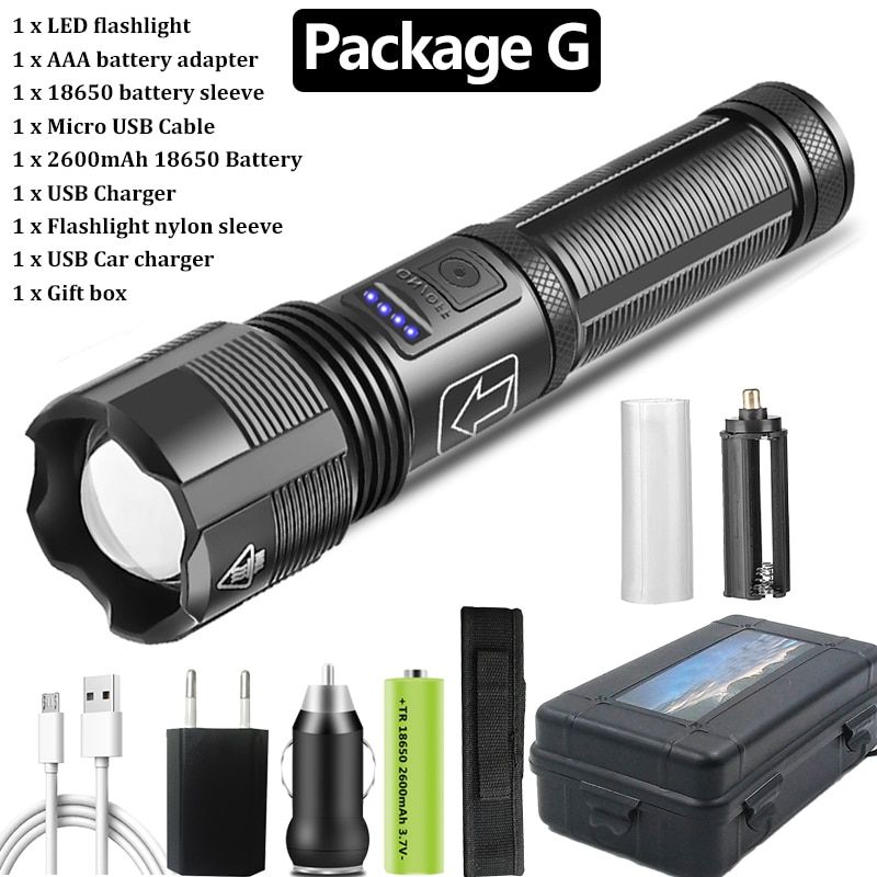 500000LM Led Flashlight High Quality XHP70.2 XHP50.2 Tactical Hunting Torch Usb Rechargeable Zoomable Tern 18650 AAA Battery-XHP50.2