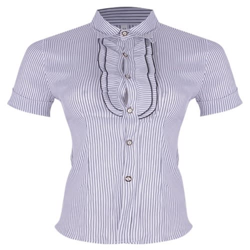 Short Sleeve Ruffle Blouse- Black/ White