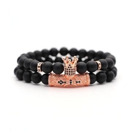 Matte Stone Crown Beads Bracelet -rosegold