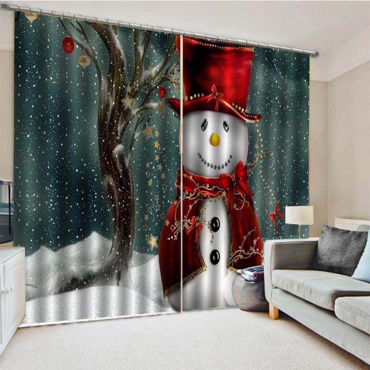 2Pcs 85X200CM Christmas Window Curtain Drape Xmas Decoration Bedroom Living Room Green