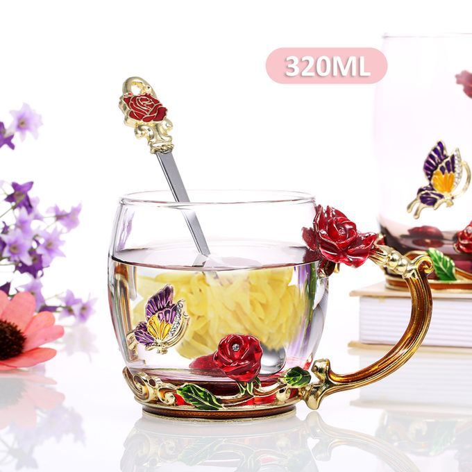 Red Rose Enamel Craft Water Cup Drink Mug With Handle-type 2