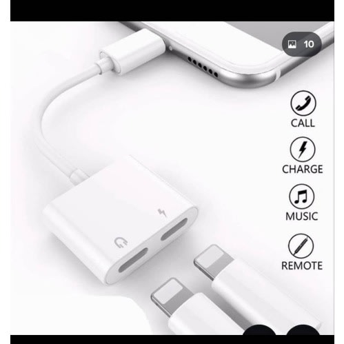 Double Jack Audio Adapter 2 In 1 Charging  Lightning Converter Cable