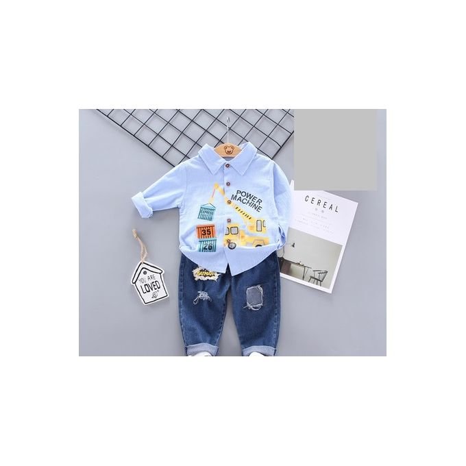 BOY BIRTHDAY 2PSC SET WITH JEANS - POWER MACHINE - BLUE