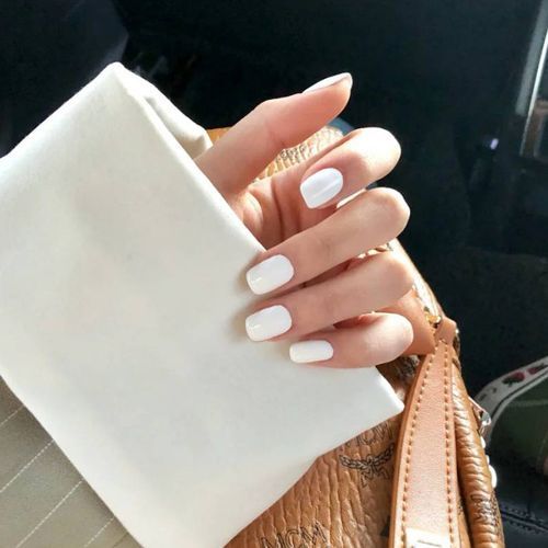 24pcs White Glossy Short Press On Nails + Glue