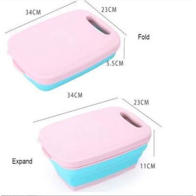 Collapsible Chopping Board With Folding Drain Basket - 9 In 1 - 1 Pc - Pink