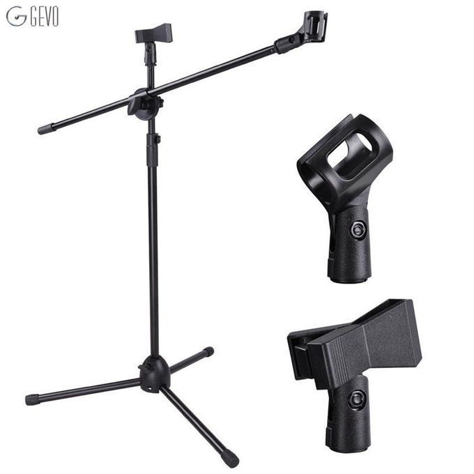 Professional Microphone Stand Metal Dual Microphone Holder Tripod Adjustable Double-headed Clip
